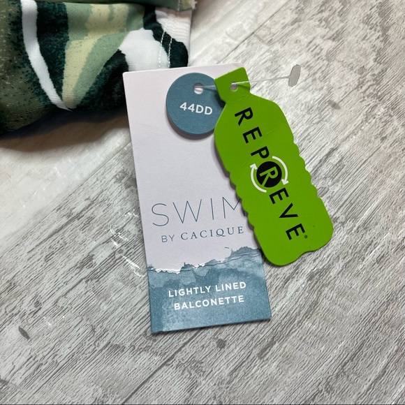 Cacique Swim NWT Eco Friendly Longline Underwire Palm Print Swim Top Size 44DD - Picture 5 of 9